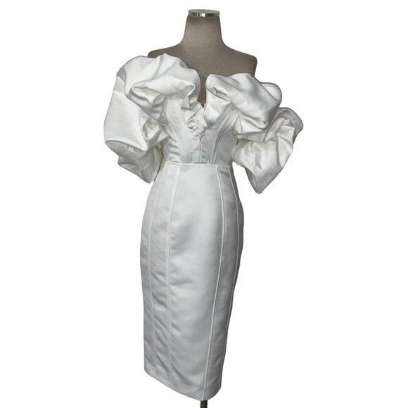 Line & Dot Samara Dress in Off White Small New Womens Ruffle Midi Cocktail Bride - Picture 4 of 16